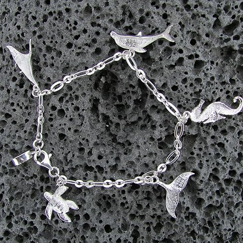 Miniatura 9 de Charm Bracelet  Dolphin  Manta Ray  Seahorse  Sea Turtle  Whale Tail  Sterling Silver  Abalone Paua Shell  Ocean  Beach  Gift