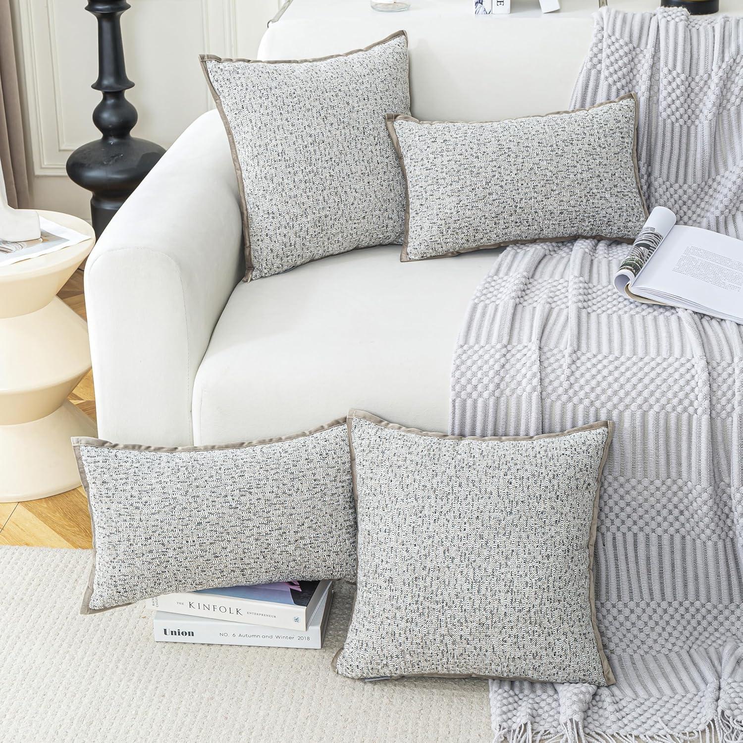 Boucle Throw Pillow Covers 12x20 Inch Set of 2 - Farmhouse Boho Luxury Couch Pillows for Sofa, Living Room, Bed | Soft Textured Khaki Decorative Cushion Covers