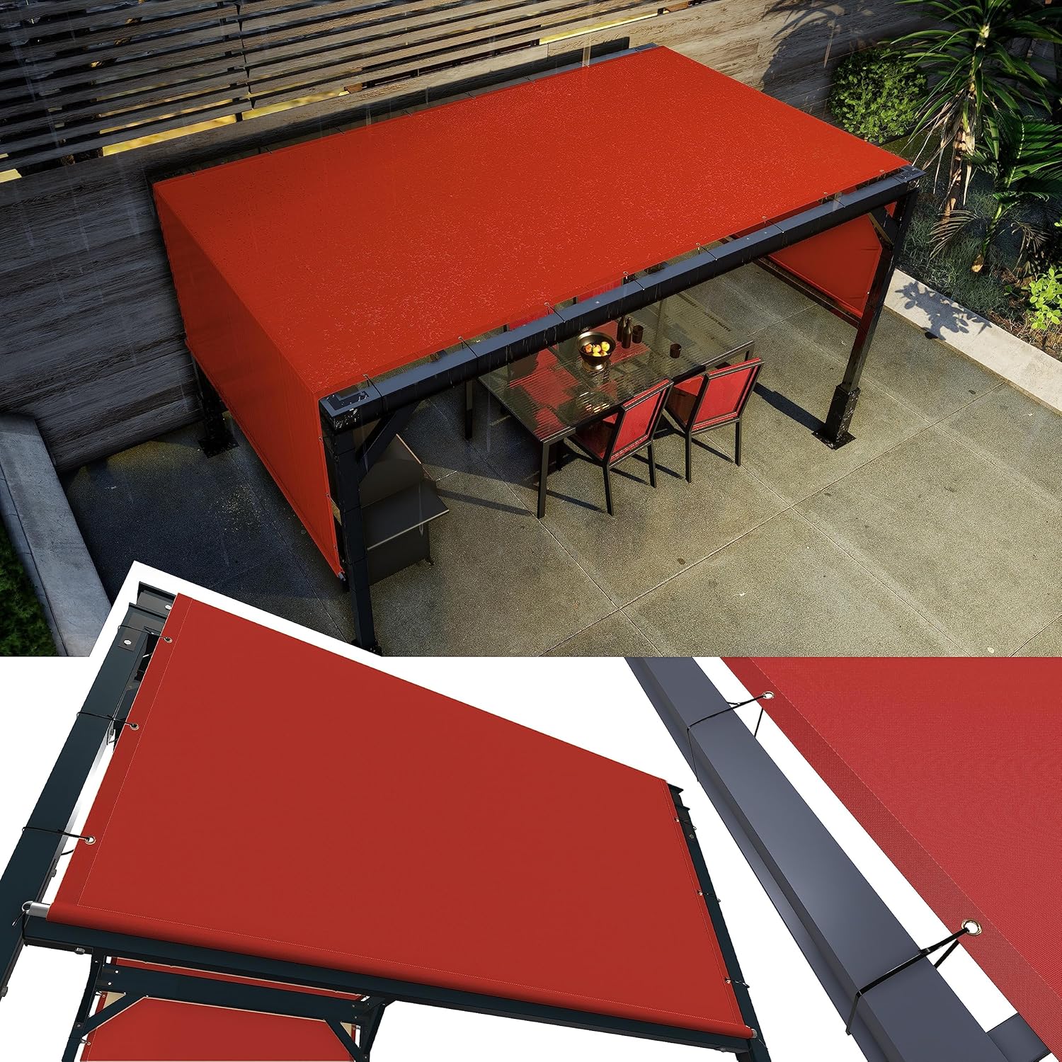 Amgo 10' W x 15' L Red Waterproof Pergola UPF50 Sun Shade Canopy Replacement Cover, 220 GSM Cloth for Outdoor Patio, 95% UV Blockage, Includes Stainless Steel Weighted Rods (We Customize)