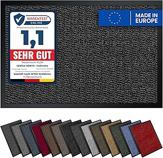 Gentle North Hochwertige Fußmatte grau schwarz 90x120cm groß für Innen & Außen - Schmutzfangmatte rutschfest, waschbar & wetterfest - für Eingangsbereich & Aussenbereich - Läufer Flur dünn