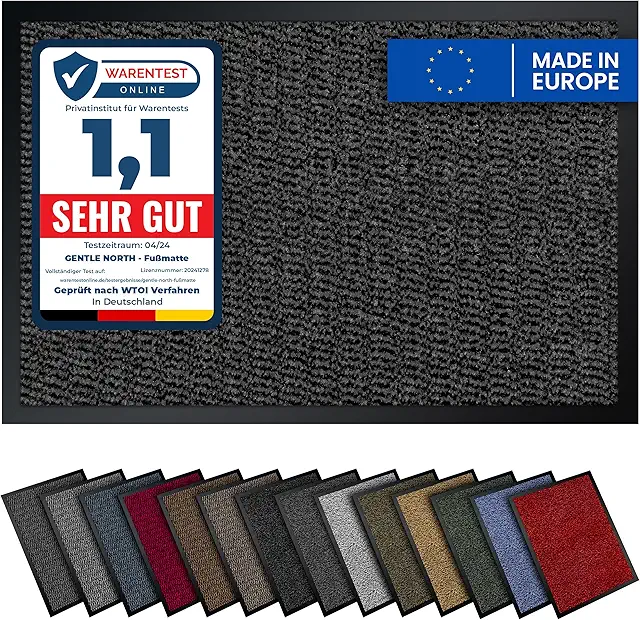 Grau-schwarze Fußmatte 60x90cm für Innen & Außen - Schmutzfangmatte rutschfest & waschbar