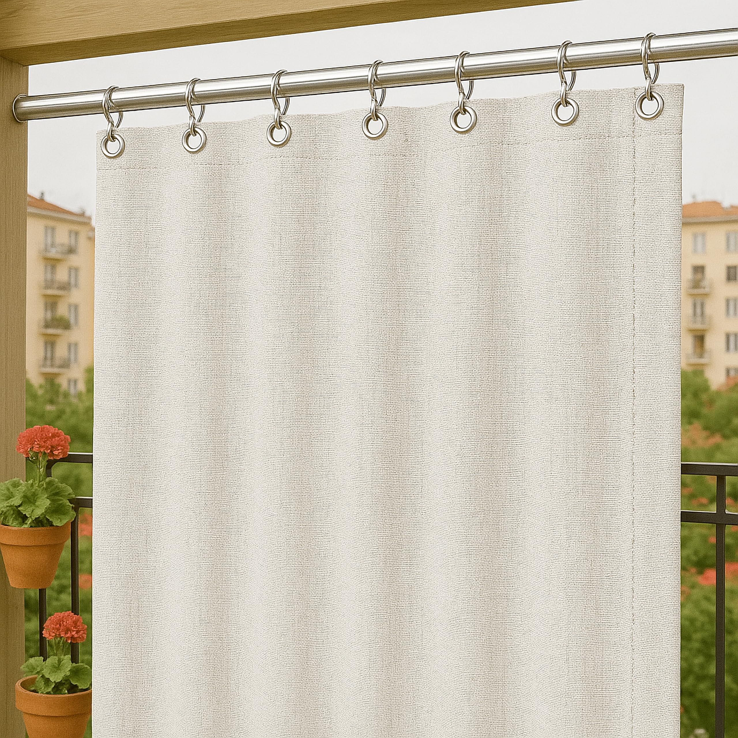 Byour3 - Rideaux D'Extérieur Imperméables avec Anneaux en Métal Anti-moisissure - Auvent Latéraux Gazebo Occultant pour Terrasse Balcon Pergola Toile Solaire Isolant Thermique (Naturel L.400x290H)