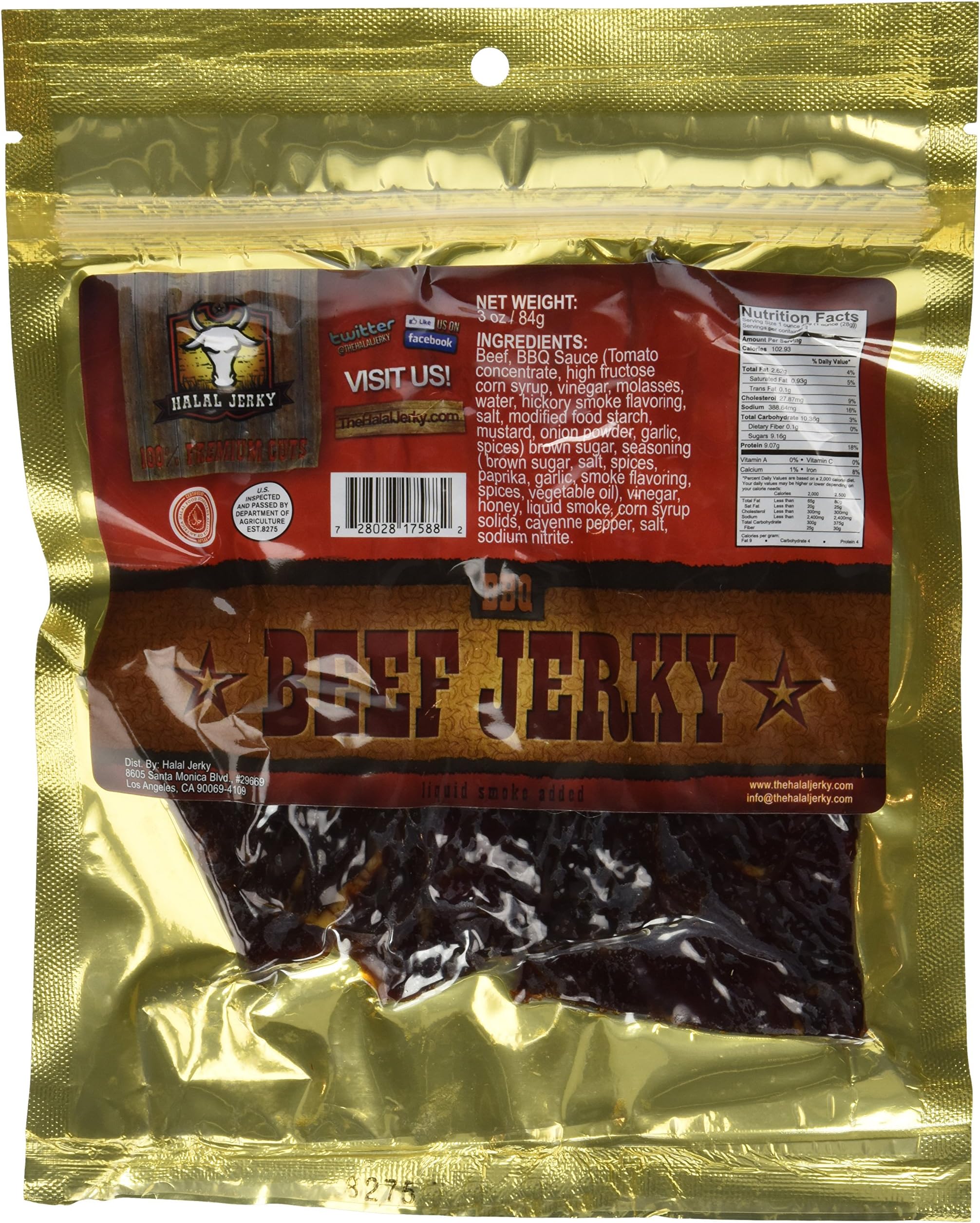 Halal Jerky - BBQ Flavor 10-pack (3 Oz Bag)