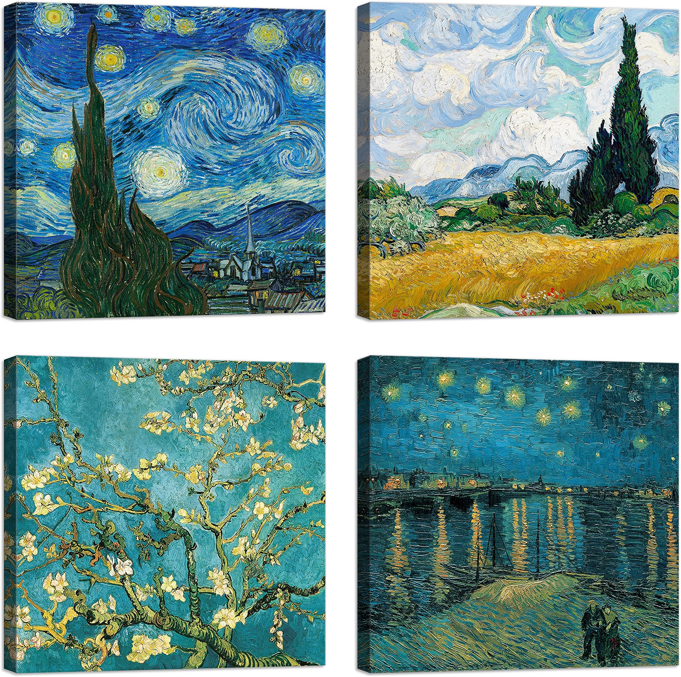 LuxHomeDecor Quadri van Gogh Vincent 4 pezzi 40x30 cm Stampa su Tela con Telaio in Legno arte