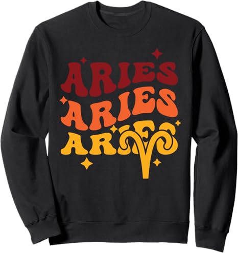 Retro Groovy Aries Zodiac Sign Aries March April Birthday Sweatshirt