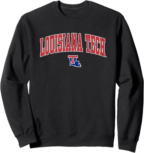 Sudadera con licencia oficial de Louisiana Tech Bulldogs Arch Over Logo, Negro, S Negro,Jaspeado Oscuro,Gris Jaspeado