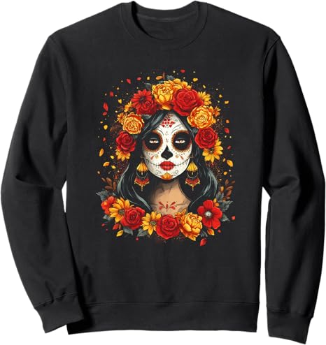 Vibrant Female Sugar Skull Mexican Folk Art
