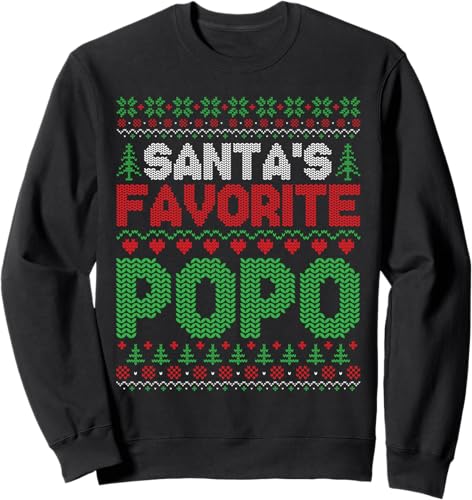 Xmas Santa's Favorite Popo Funny Ugly Christmas Sweater Sweatshirt Black,Navy Blue,Dark Heather Grey,Royal Blue