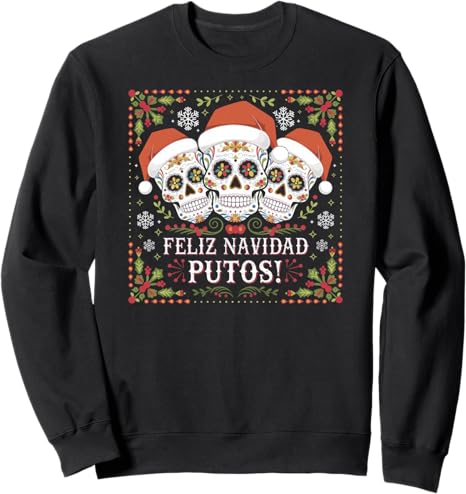 Mexican Flower Sugar Skulls Merry Christmas Shirt