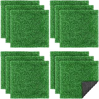 TURSTIN 12 Pieces Artificial Grass Mat Square 12 x 12 Inch Fake Turf Patch Indoor Outdoor Garden ...