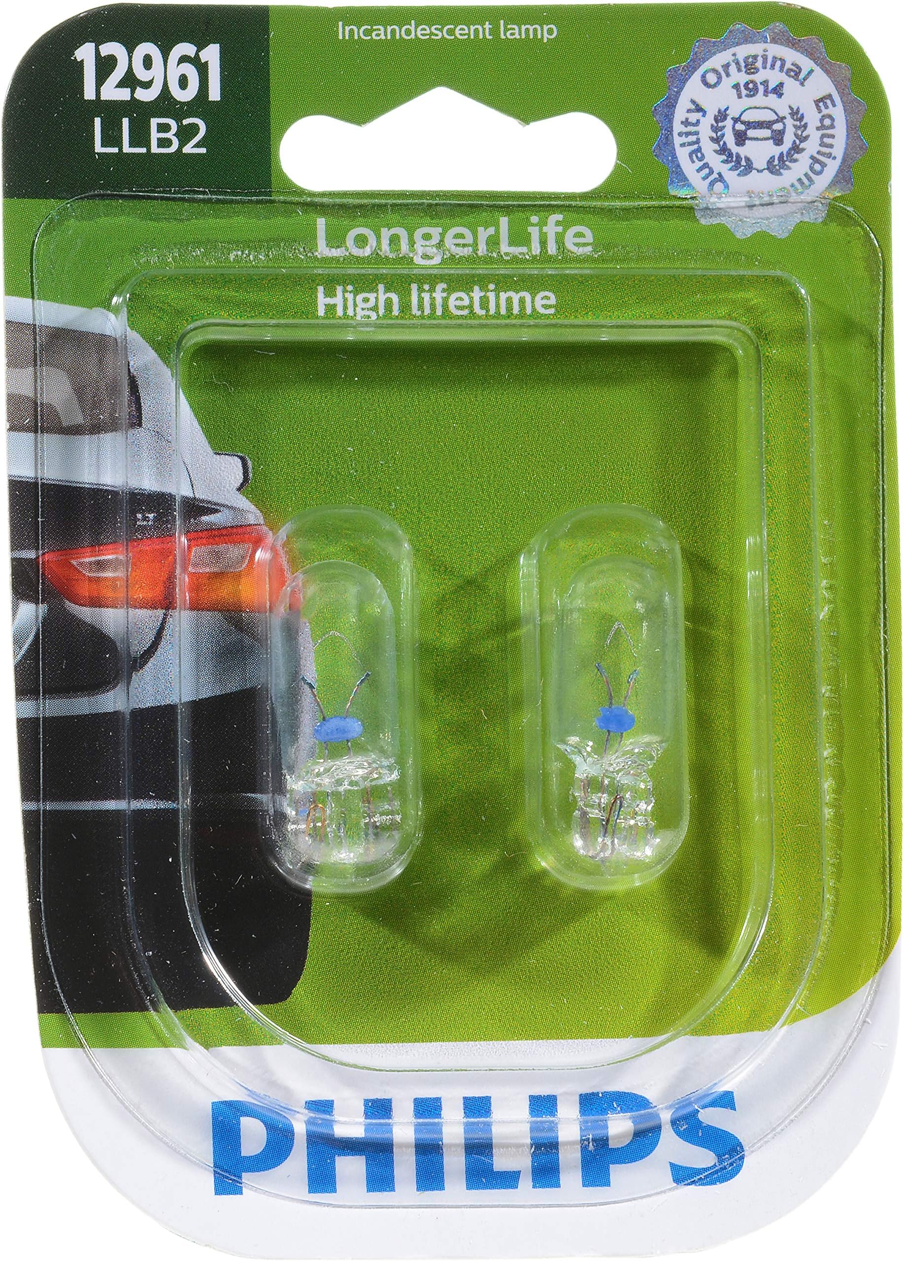 Philips Automotive Lighting 12961LLB2 LongerLife Miniature Bulb, 2 Pack