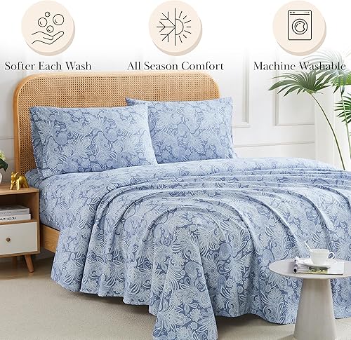Miniatura 3 de Southshore Fine Living, Inc. Colección Perfect Paisley, juego de sábanas de 4 piezas para cama tamaño king con bolsillo extra profundo, sábana Azul