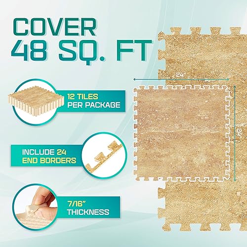 Miniatura 2 de Yes4All Tapete protector de rompecabezas de grano de madera de 48 pies cuadrados, baldosas de espuma EVA entrelazadas con borde para el hogar