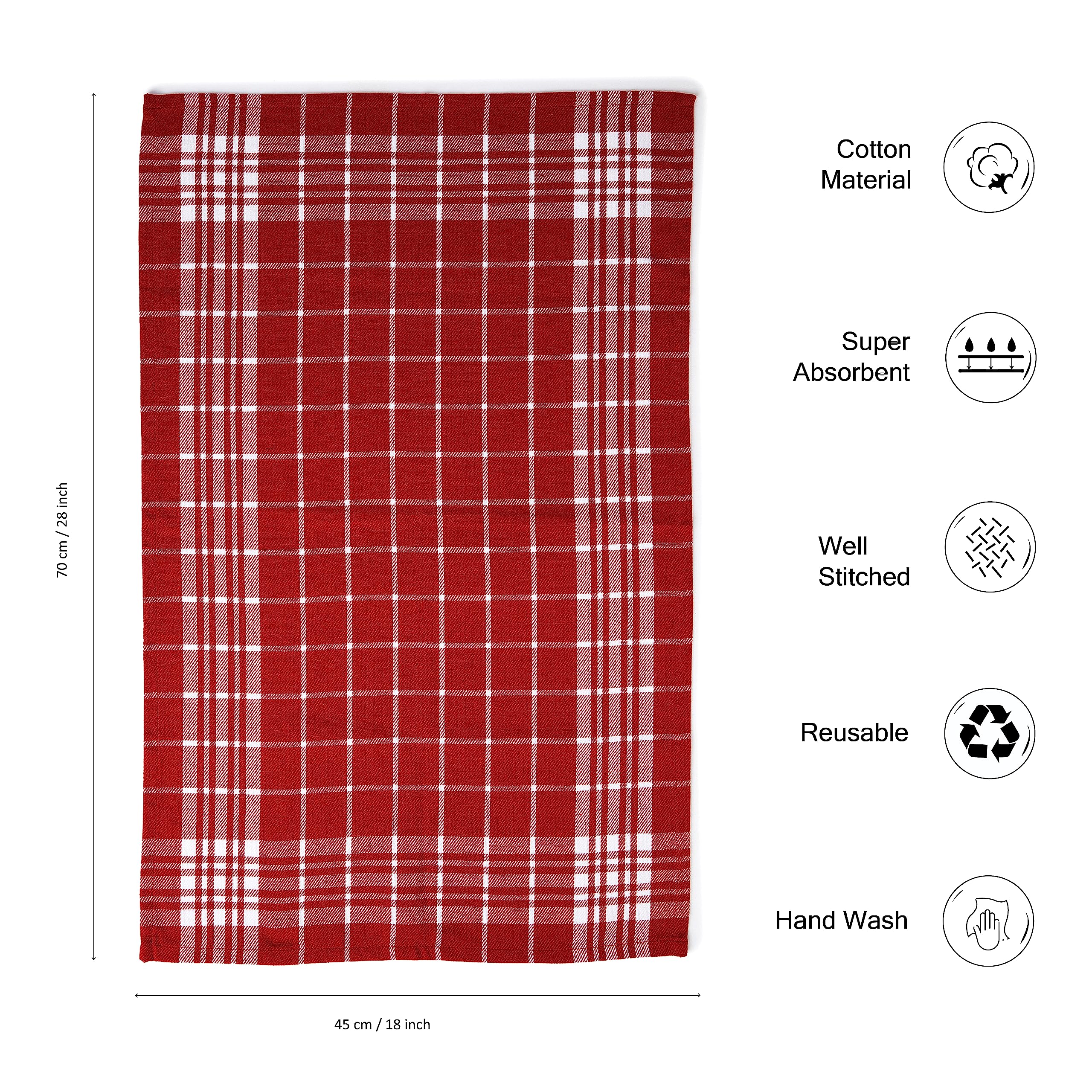 Encasa XO Kitchen Towels and Dish Cloths Sets, Red Non-terry+terry, 70x45 cm (Set of 4) - Image 3