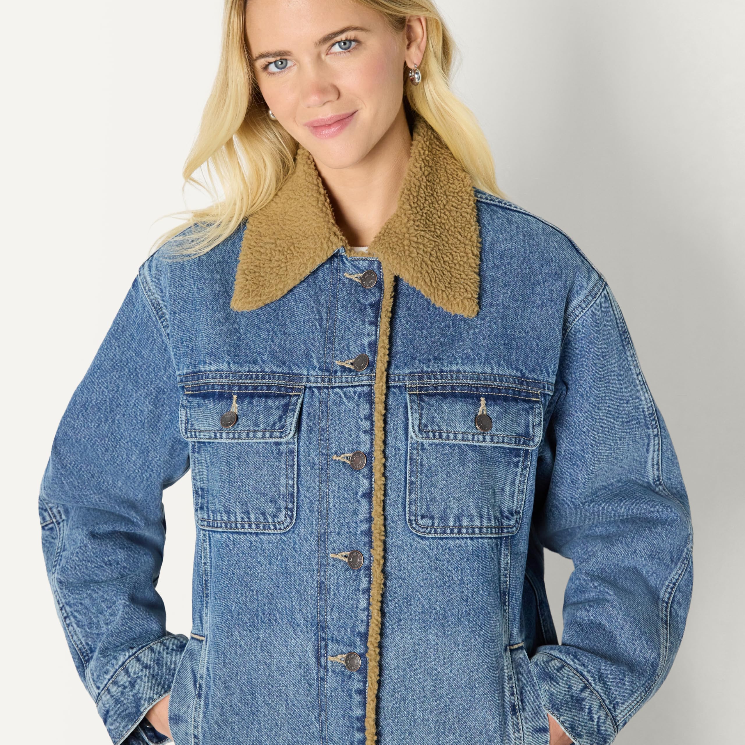 Amazon Essentials Mujer Chaqueta Vaquera con Forro de Vellón Sintético de Corte Extragrande