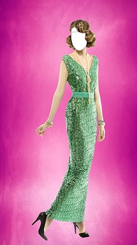 Montagem da foto do vestido longo da mulher