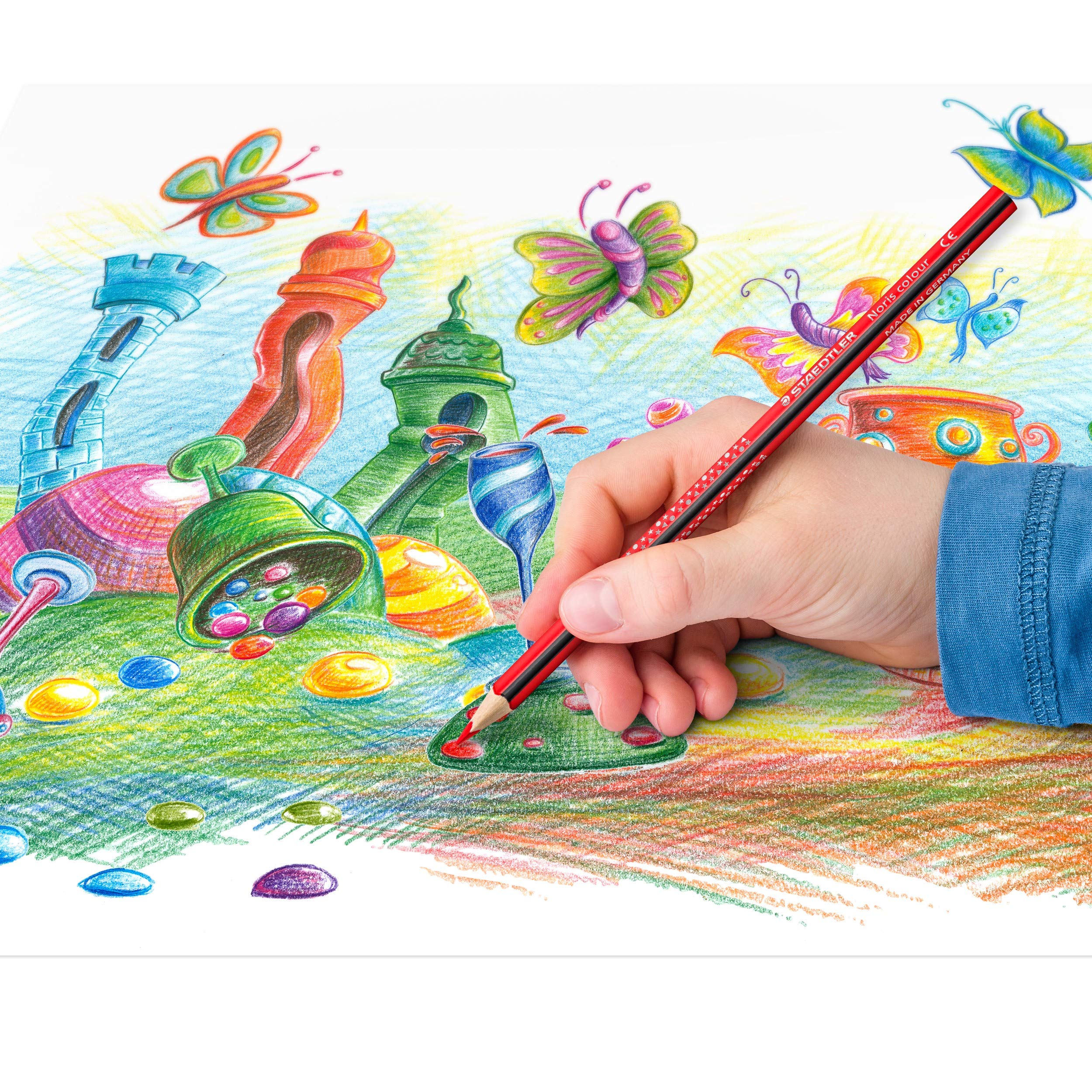 STAEDTLER Noris kolorowy kredki do kolorowania, zwiększona odporność na pękanie, trójkątny kształt, ergonomiczna miękka powierzchnia, materiał WOPEX, zestaw 288 ołówków w 12 kolorach i 6 temperówkach,