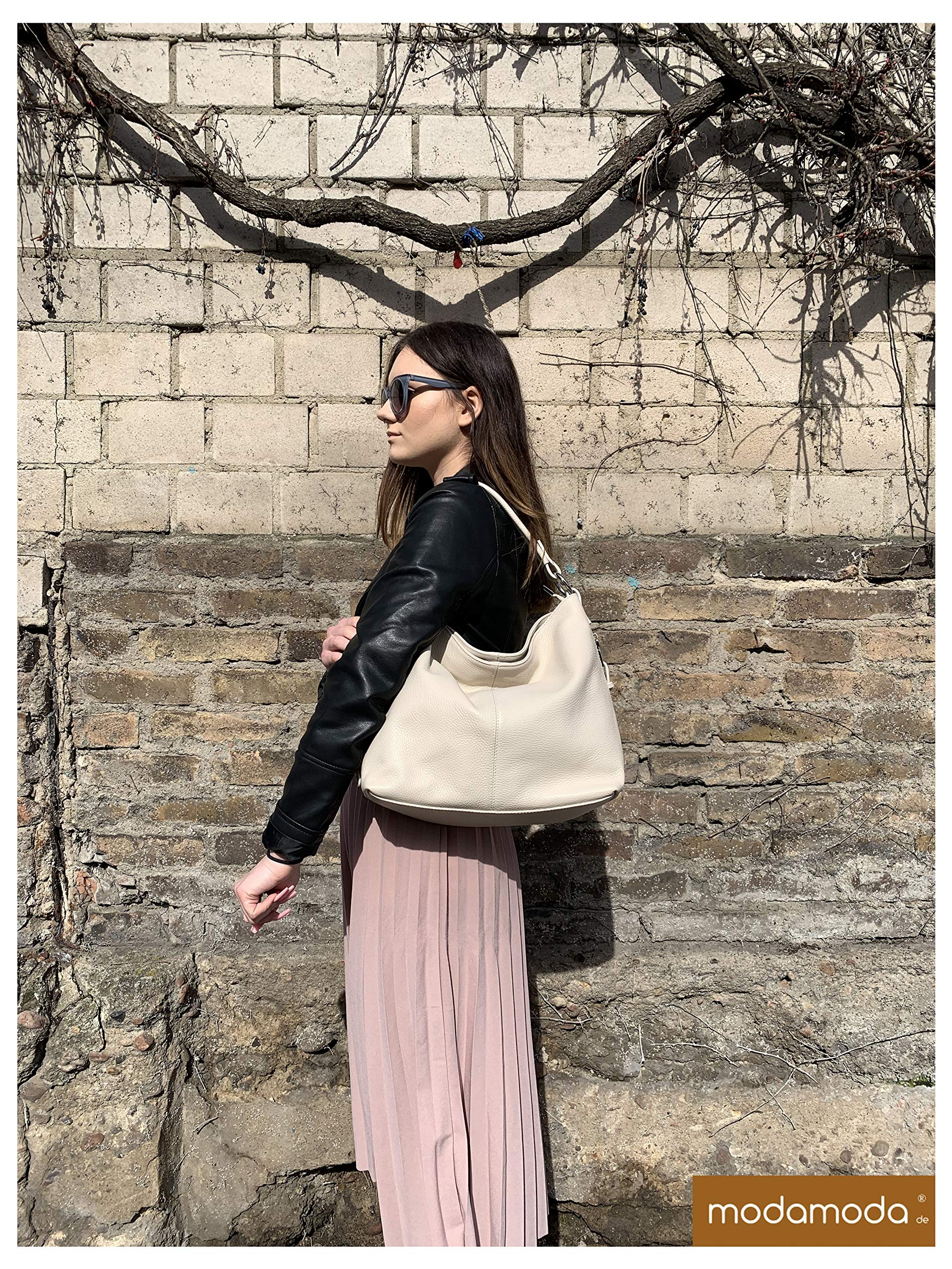 modamoda de T160 Damen Leder Schultertasche Groß, handmade in Italy