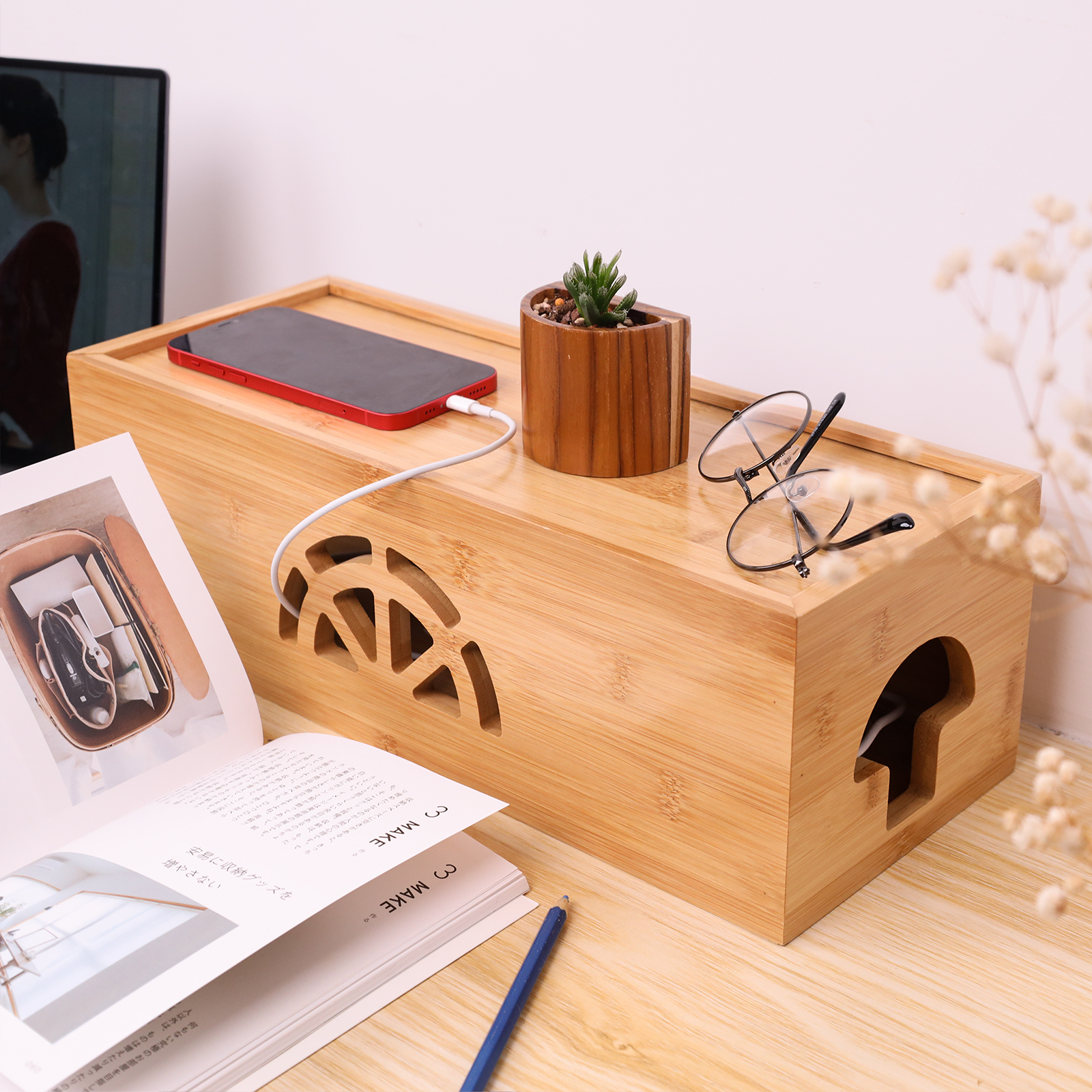 Amazon.com: Extra Large Cable Management Box with Lid, Bamboo