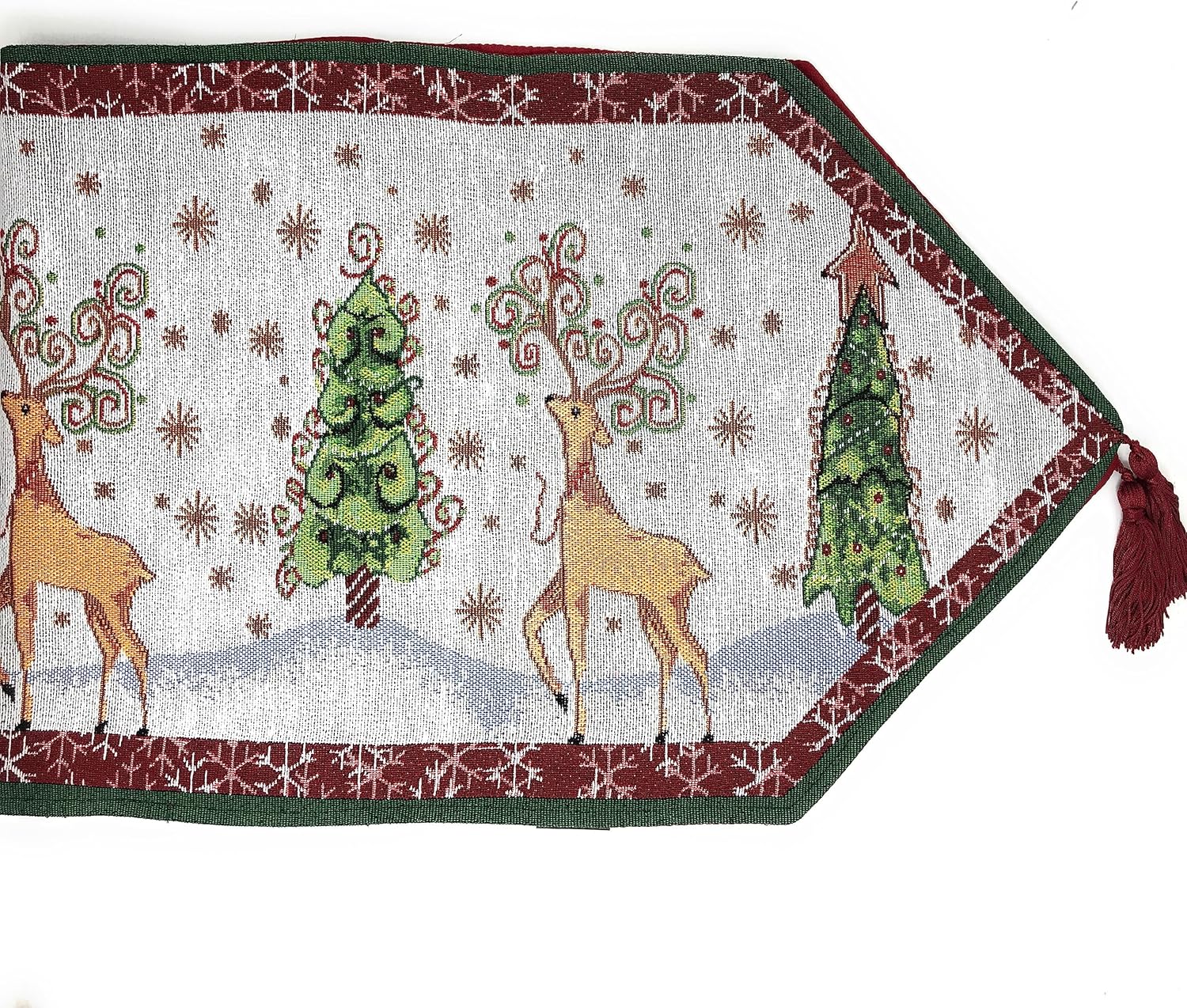 Tache Winter Forest Reindeer Antique Vintage Christmas Eve Snowflakes Holiday Season White Decorative Woven Tapestry Table Runners, 13 x 90