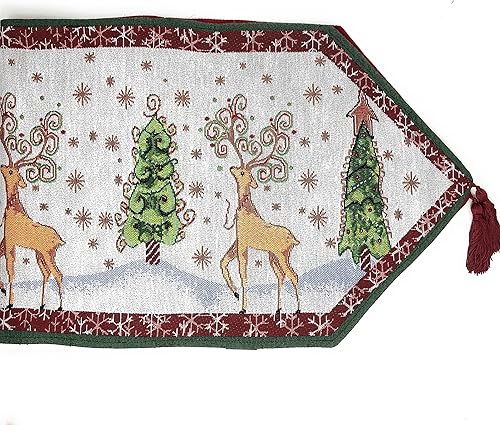 Tache Winter Forest Reindeer Antique Vintage Navidad Nochebuena copos de nieve temporada de vacaciones tapiz tejido decorativo blanco caminos de
