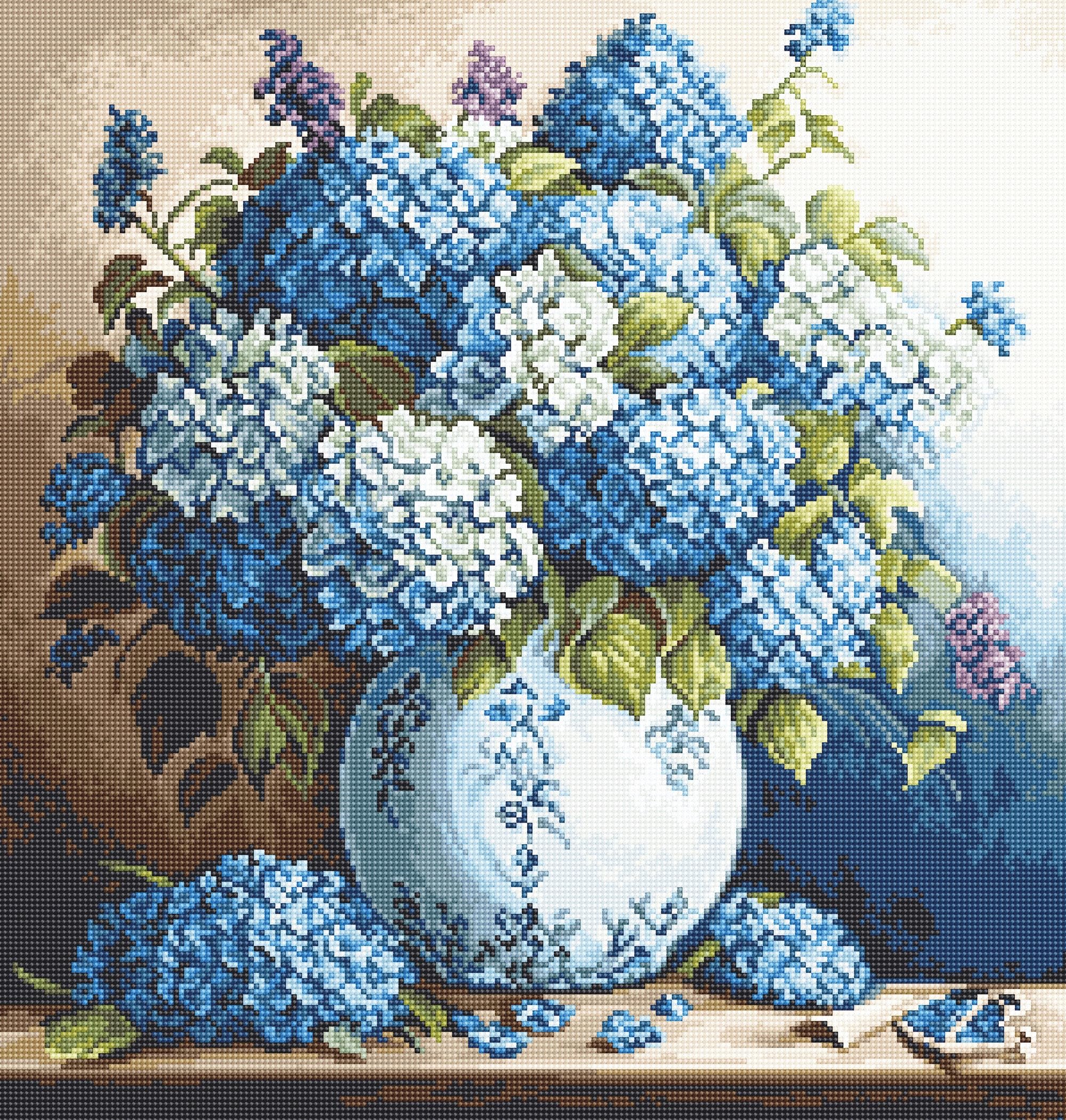 Luca-S Gobelin Stickpackung Vase mit Hortensien Zählmuster, Multifarbig