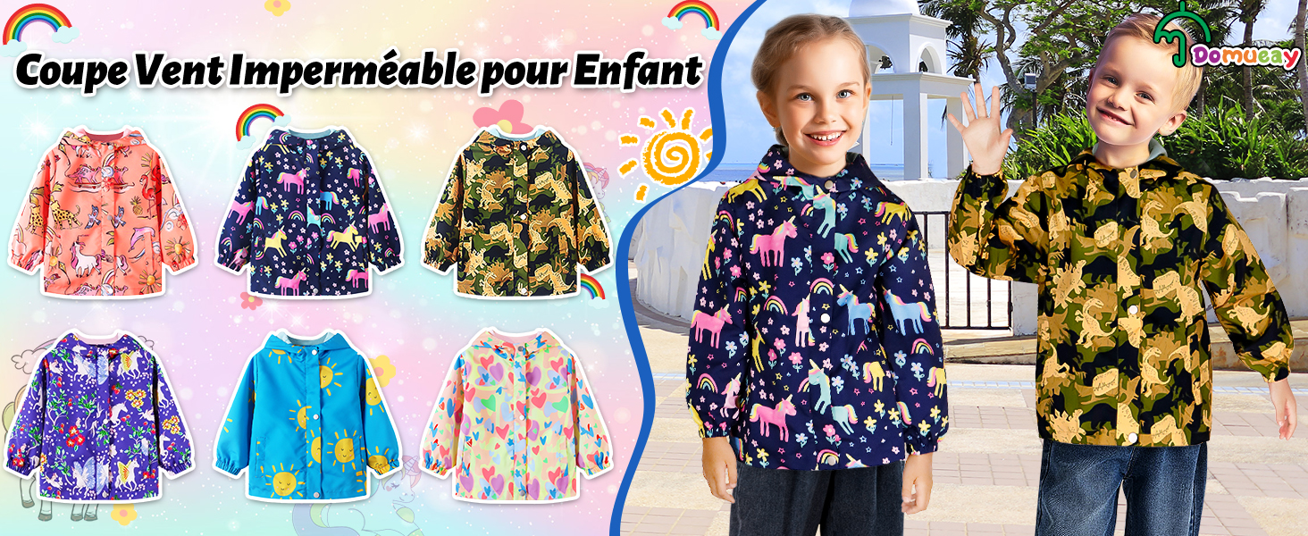 Veste Pluie Enfant Domueay - Imperméable Et Coupe-Vent Avec Capuche - 2 à 10 Ans