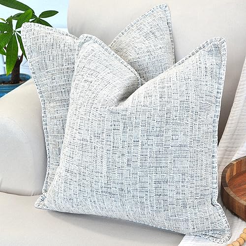 Miniatura 3 de Juego de 2 fundas de almohada de felpilla con textura de borde cosido de 20 x 20 pulgadas, color blanco crema y negro, fundas de cojín suaves,