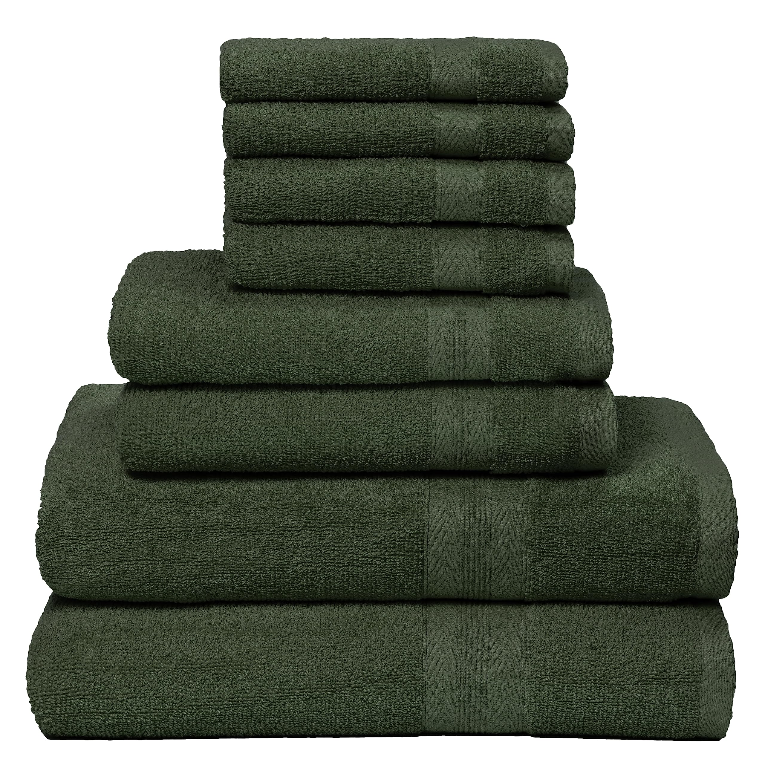 BOUTIQUO Lot de 8 serviettes 100 % coton, 2 serviettes de bain 68,6 x 137,2 cm, 2 essuie-mains 40,6 x 71,1 cm, 4 débarbouillettes 33 x 33 cm, douces, absorbantes, lavables en machine, vert olive