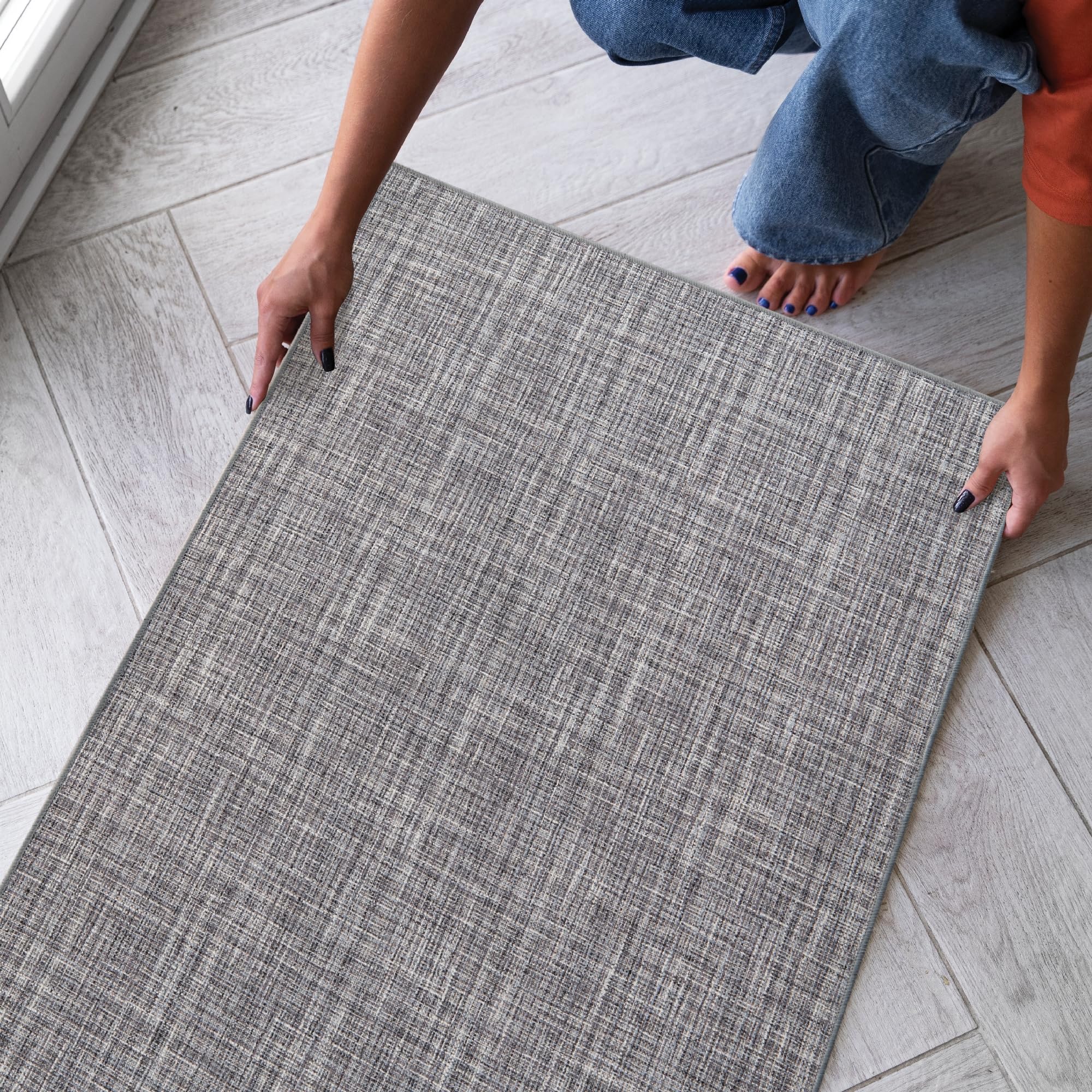 Comart - Tappeto Cucina Trama - 50x120 cm - Antiscivolo - Assorbente - Facile da Pulire - Passatoia in Poliestere Intrecciato - Resistente - Moderno - Runner per Corridoio e Entrata - Grigio