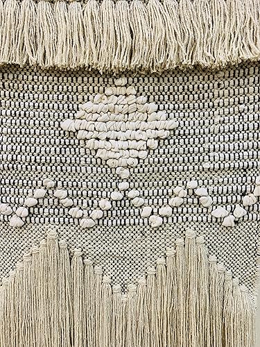 Miniatura 7 de NATURE4U Decoración tejida para colgar en la pared, decoración bohemia geométrica beige hecha a mano con flecos y borlas, elegante apartamento,