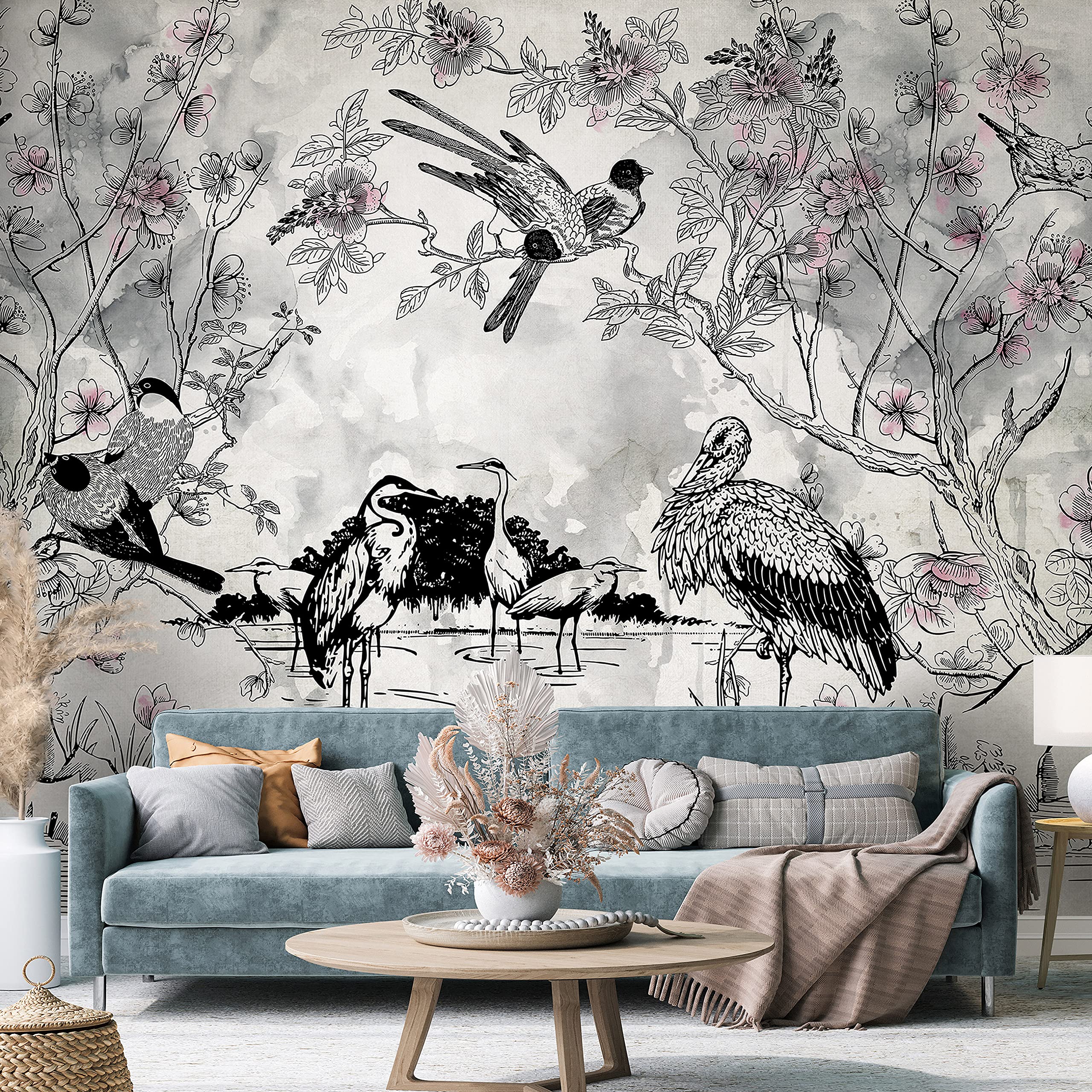 WallArena Tapeta winylowa Consalnet - VEXL (208 x 146 cm) 2 sztuki tapeta do salonu i sypialni - - tapety - pokrycie ścian - ściana z funkcjami i ściana ze zdjęciami - Żurawie