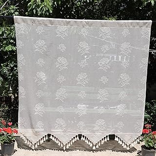 Floral Curtains Rose Curtains French Country Home Decor Net Curtains For Living Room Cottage Curtains Sheer Curtains embellished crocheted triangles at bottom Farmhouse Curtains