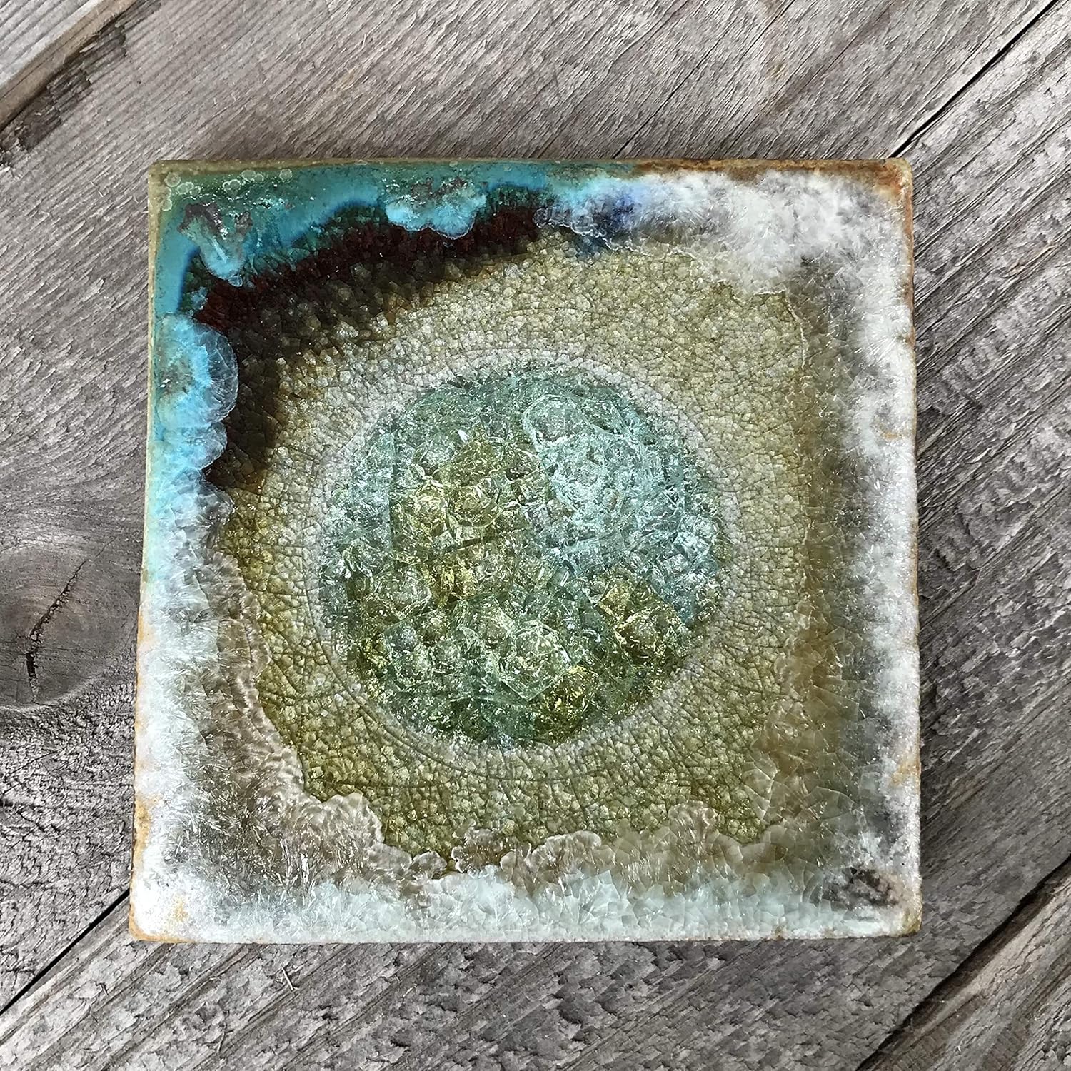 Geode Crackle Coaster in Green and Copper, Geode Coaster