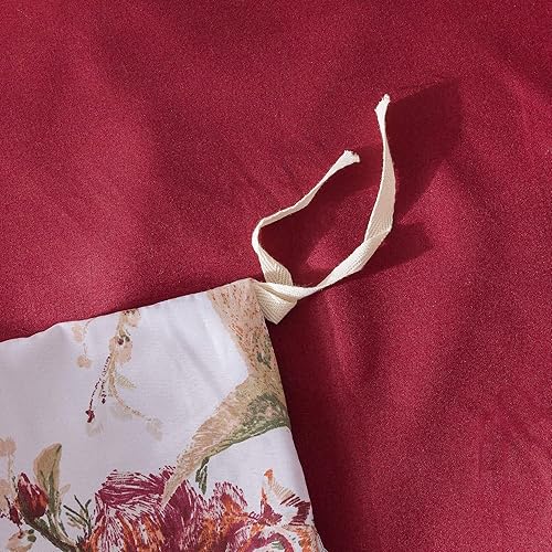 Miniatura 4 de Tache Floral Colibríes Borgoña, Marfil Antiguo, Vintage Farmhouse Spring Country Rustic Microfibra Reversible Rose Garden Funda de edredón