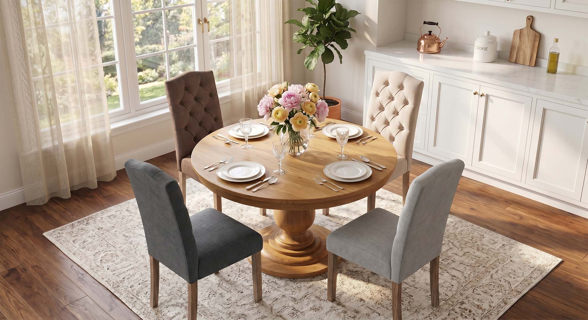 Amazon.com - Tufted Upholstered Parsons Dining Chair Set Fabric