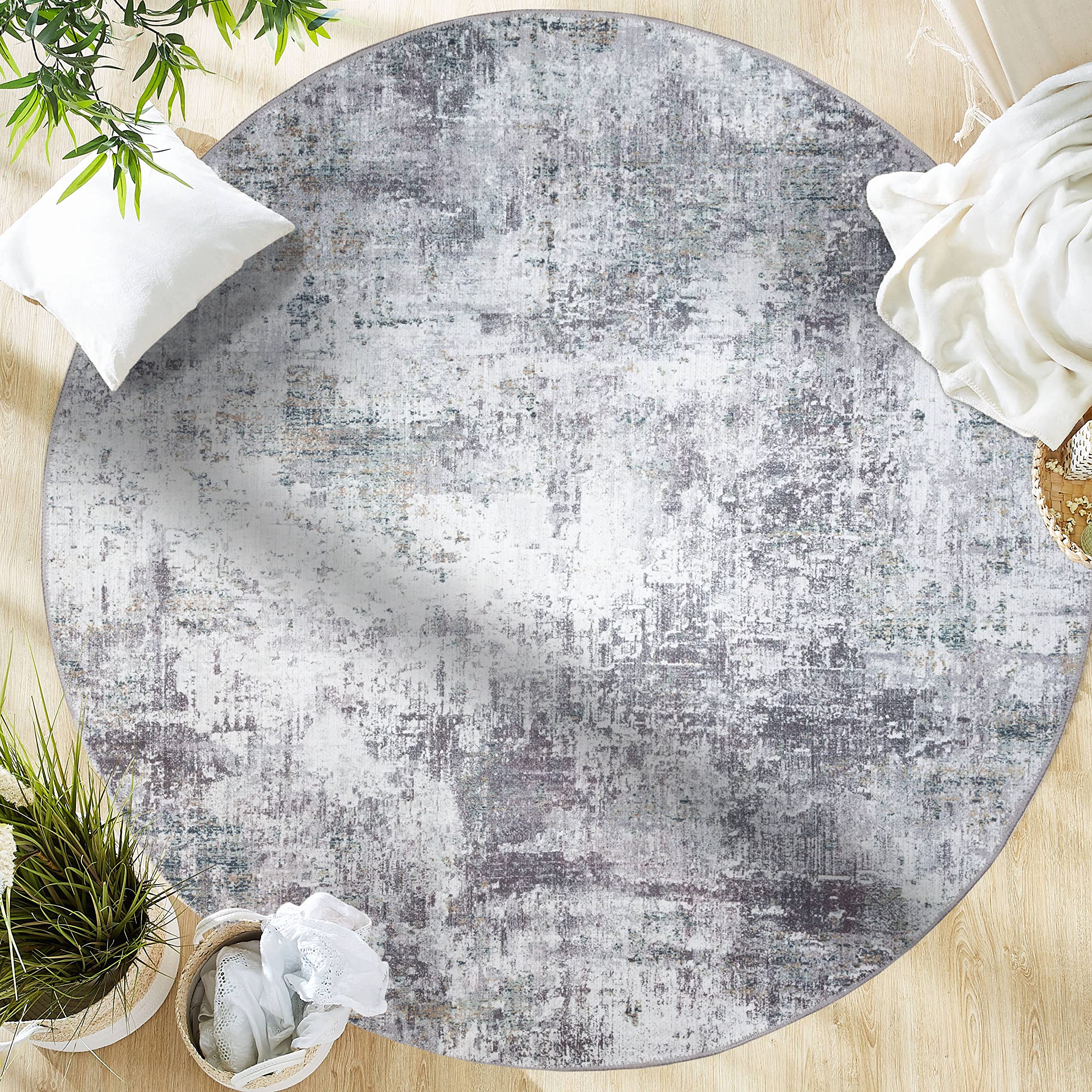 GLN Rugs Contemporary Collection - Machine Washable Area Rug, Contemporary Washable, Non Slip, Low Pile Chenille Rug, Living Room, Bedroom, Kitchen