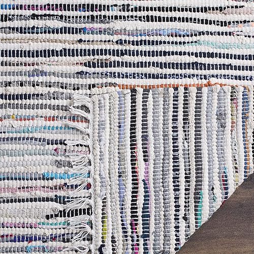 Miniatura 3 de Safavieh Colección de tapetes Rag RAR125A cosido a mano, tapete de color azul claro y Multi algodón (5" x 7"), Algodón