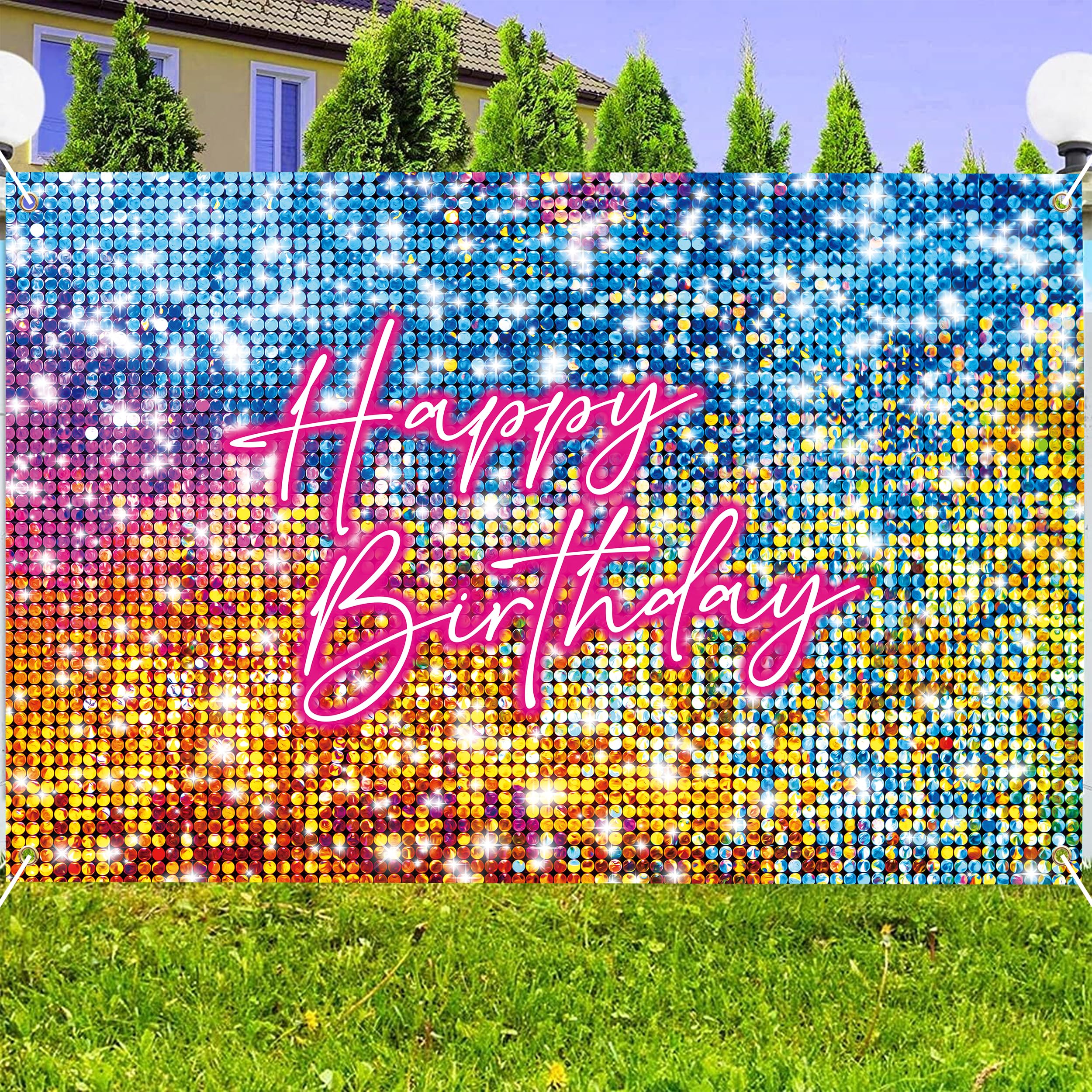 Atlastrip 7 x 5 ft Colorful Backdrop Birthday Background for Women Princess Neon Sequin Square Shimmer Decoration for Anniversary Party (Non-Glowing Brilliant Design) (Pink, 7 * 5 ft): PINK-BIRTHDAY 6*4 ft