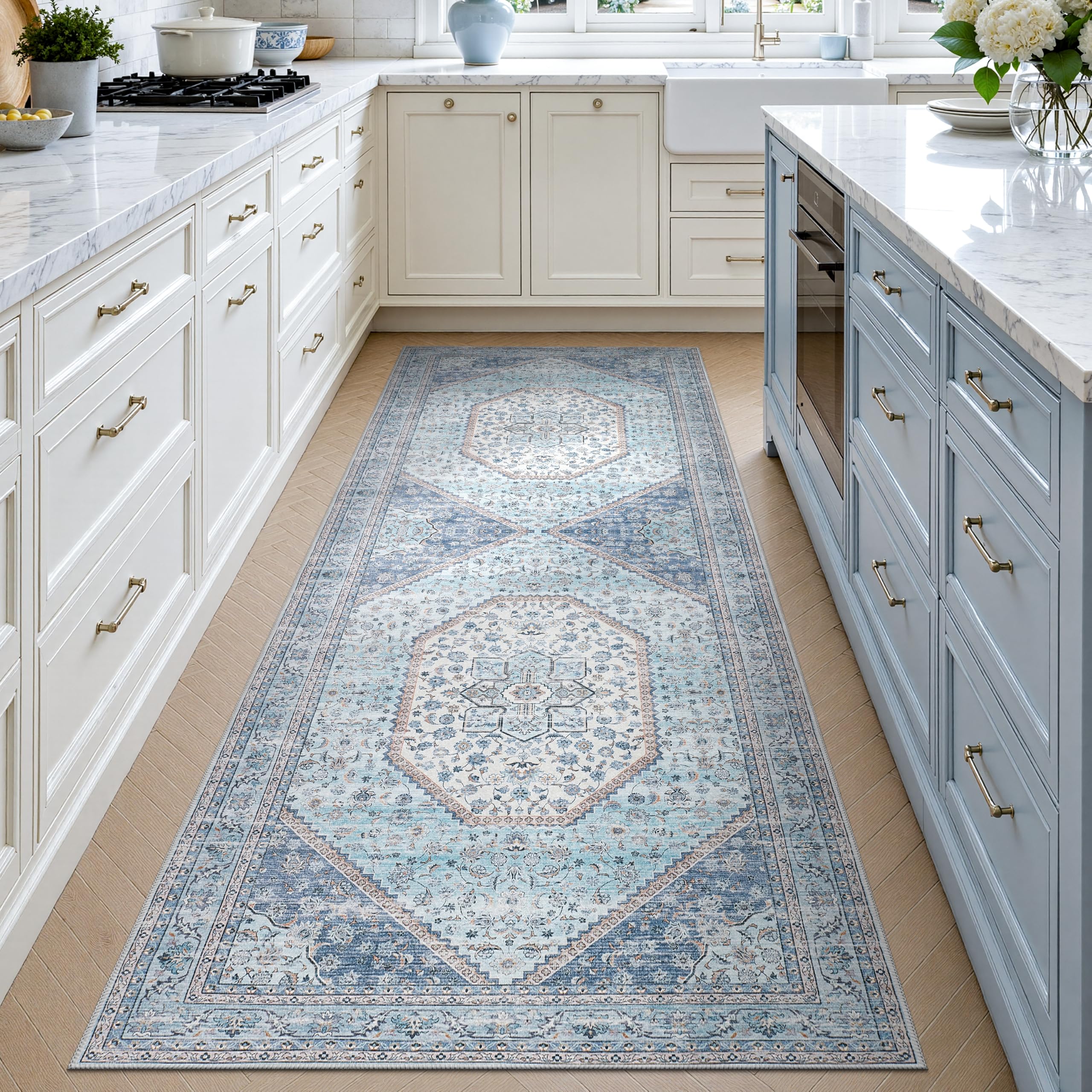 Photo 1 of DCX 2x6 Washable Area Rug for Runner, Non Slip Low Pile Rug, Blue