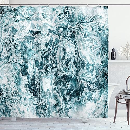 Ambesonne Cortina de ducha con estampado de mármol, textura abstracta de roca moderna, diseño retro antiguo, juego de decoración de baño de tela con