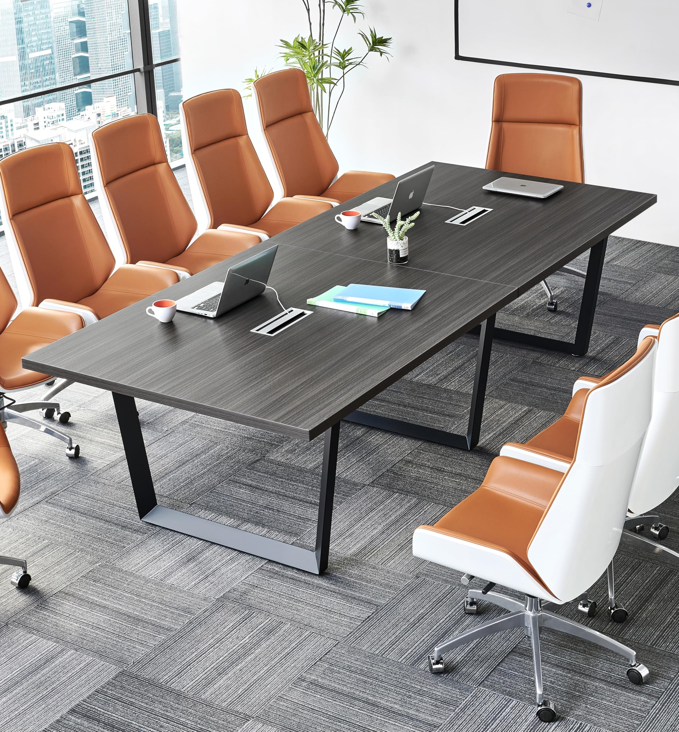 ahliss Sturdy Conference Table with Cable Management Grommets