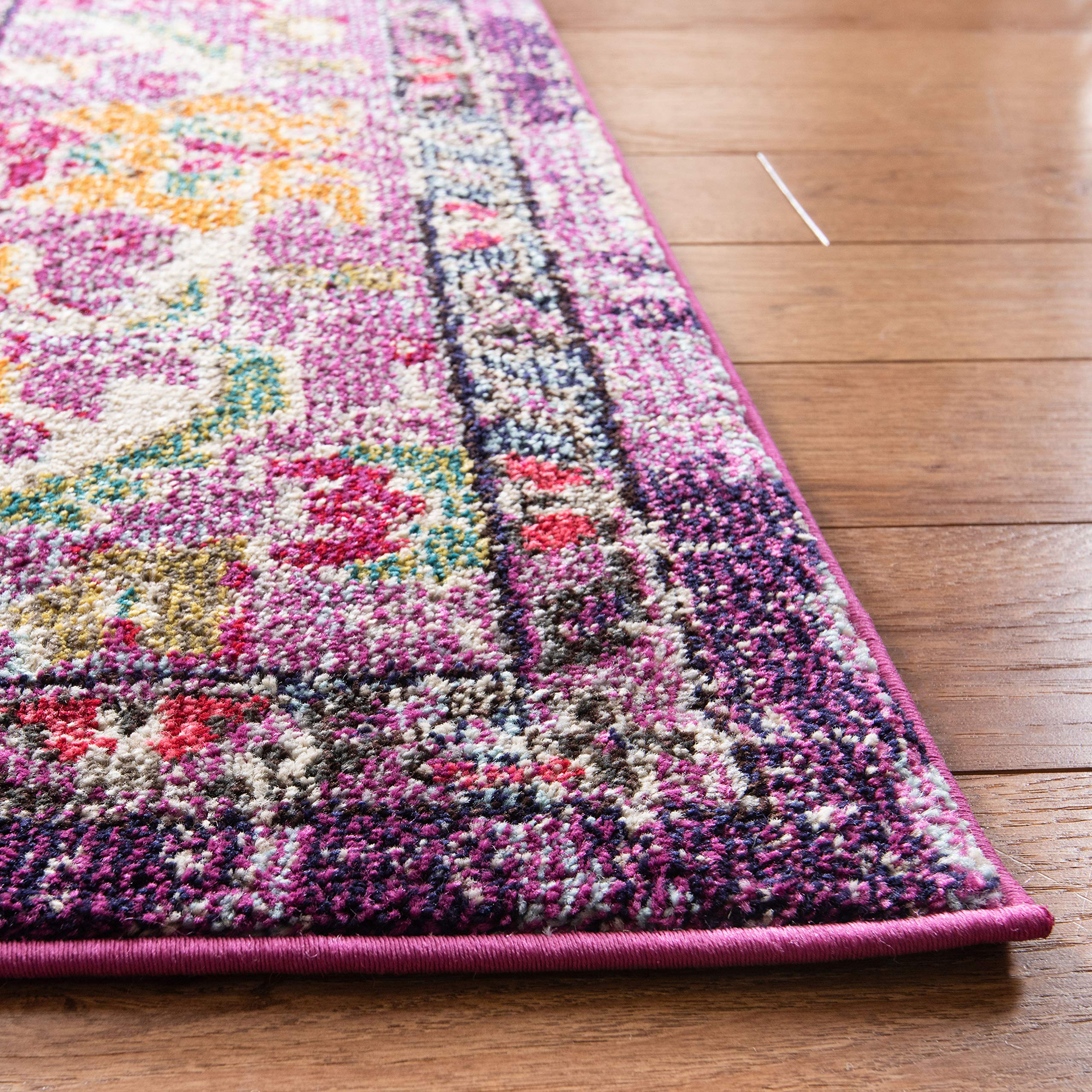 SAFAVIEH Boho Teppich für Wohnzimmer, Esszimmer, Schlafzimmer - Monaco Collection, Kurzer Flor, Violett und Fuchsia, 120 x 120 cm