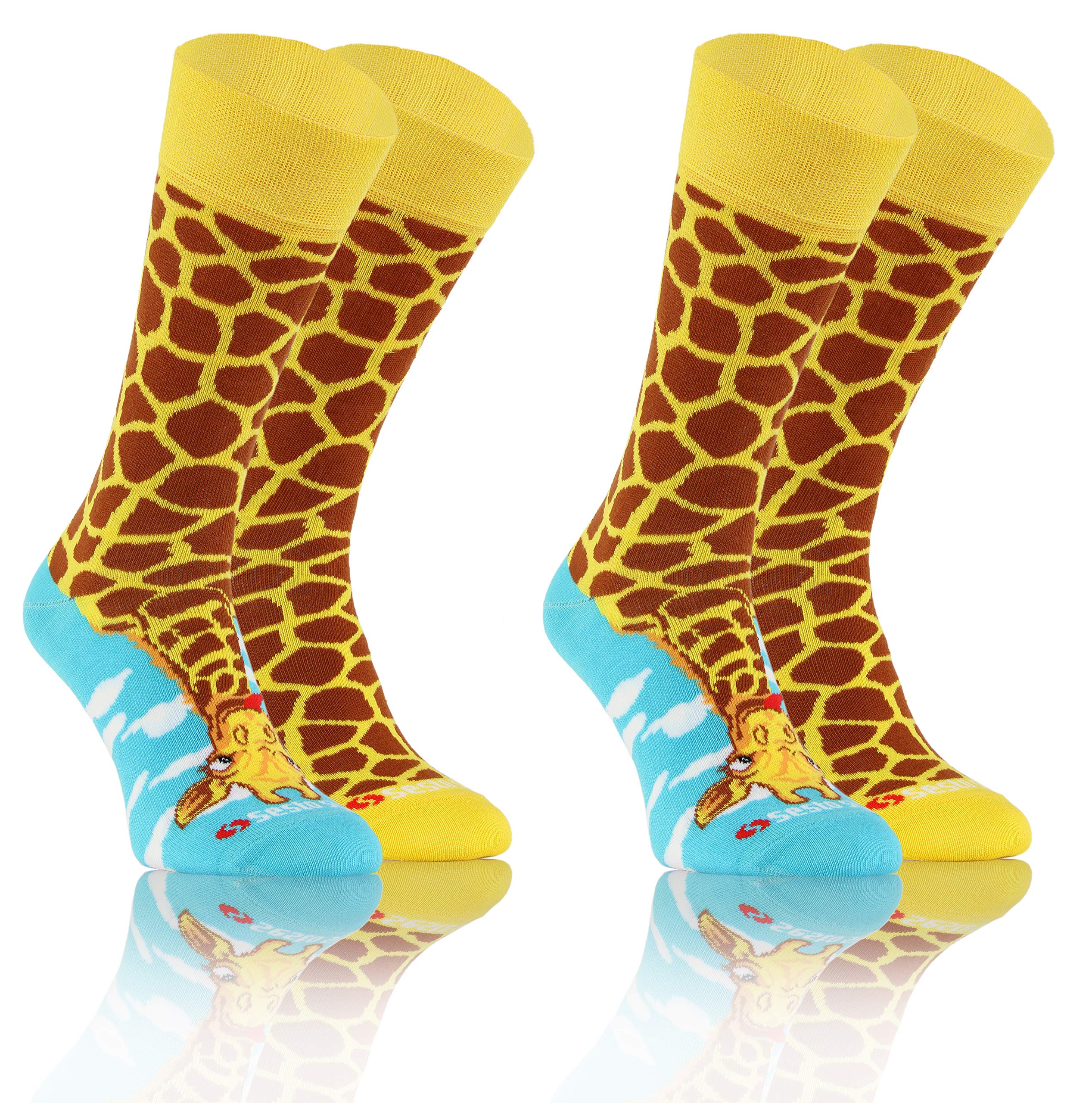Sesto Senso 2 Pack Funny Socks Women Men Cotton Fancy Colourful Oddsocks Mid Calf Socks 39-42 Giraffe