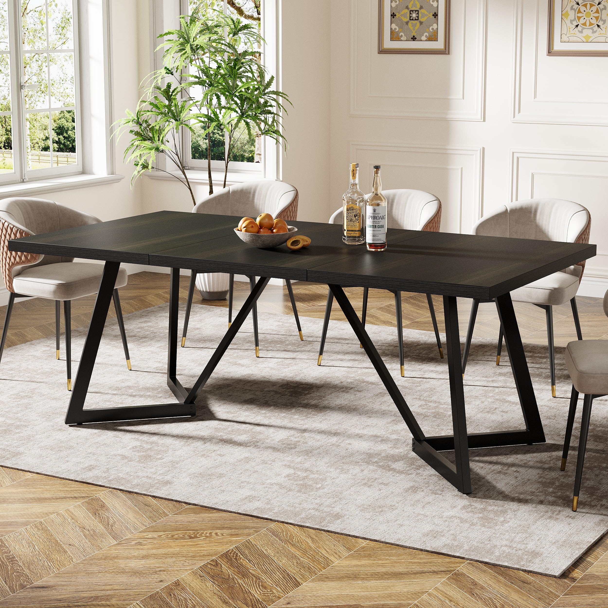 Tribesigns Tavolo da Pranzo Moderno Nero con Struttura in Metallo, Grande 180 cm per 4-6, Design Rettangolare per Cucina, Sala da Pranzo e Famiglia