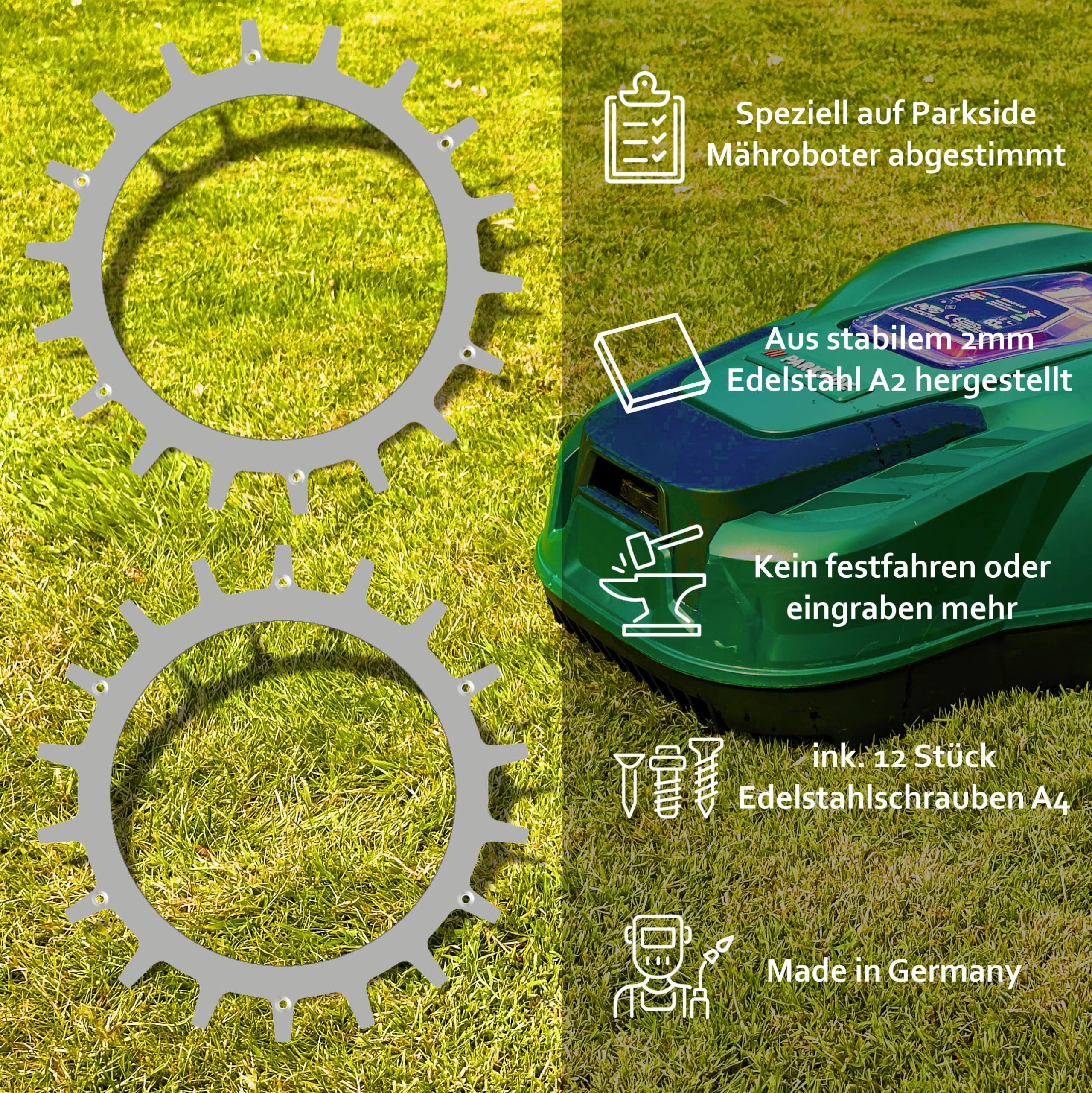 Punte In Acciaio Inox Per Robot Tosaerba Worx Landroid L - 2 Pezzi Con Viti Per Ruote 225mm - Foto 6