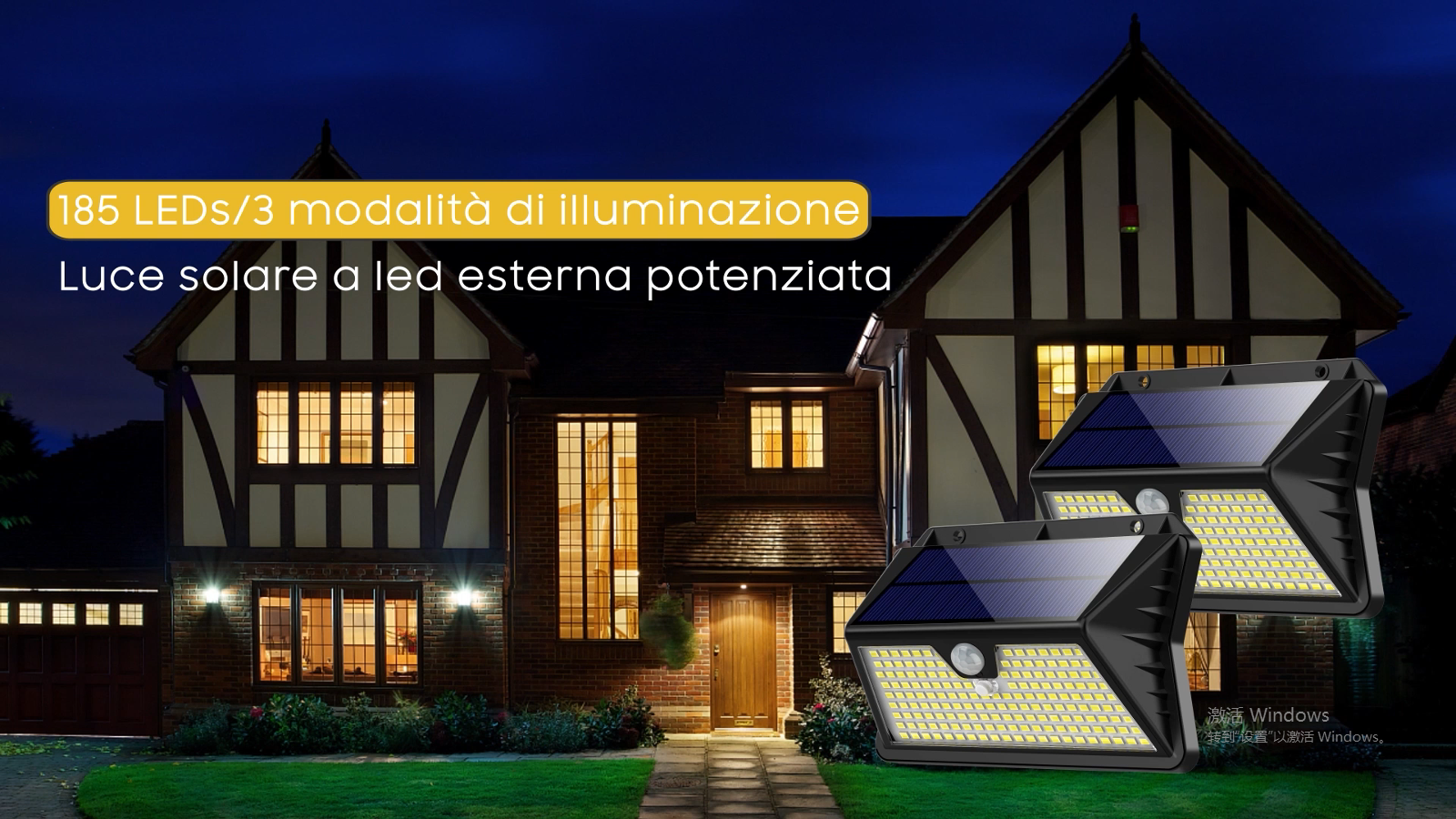Giliwosy Luce Solare Led Esterno, 3 Modos IP65 Impermeabile Faretto LED da Esterno con Sensore di Movimento, Lampada Solare da Esterno per Giardino, Parete, Garage (2 Pezzi Bianco Freddo