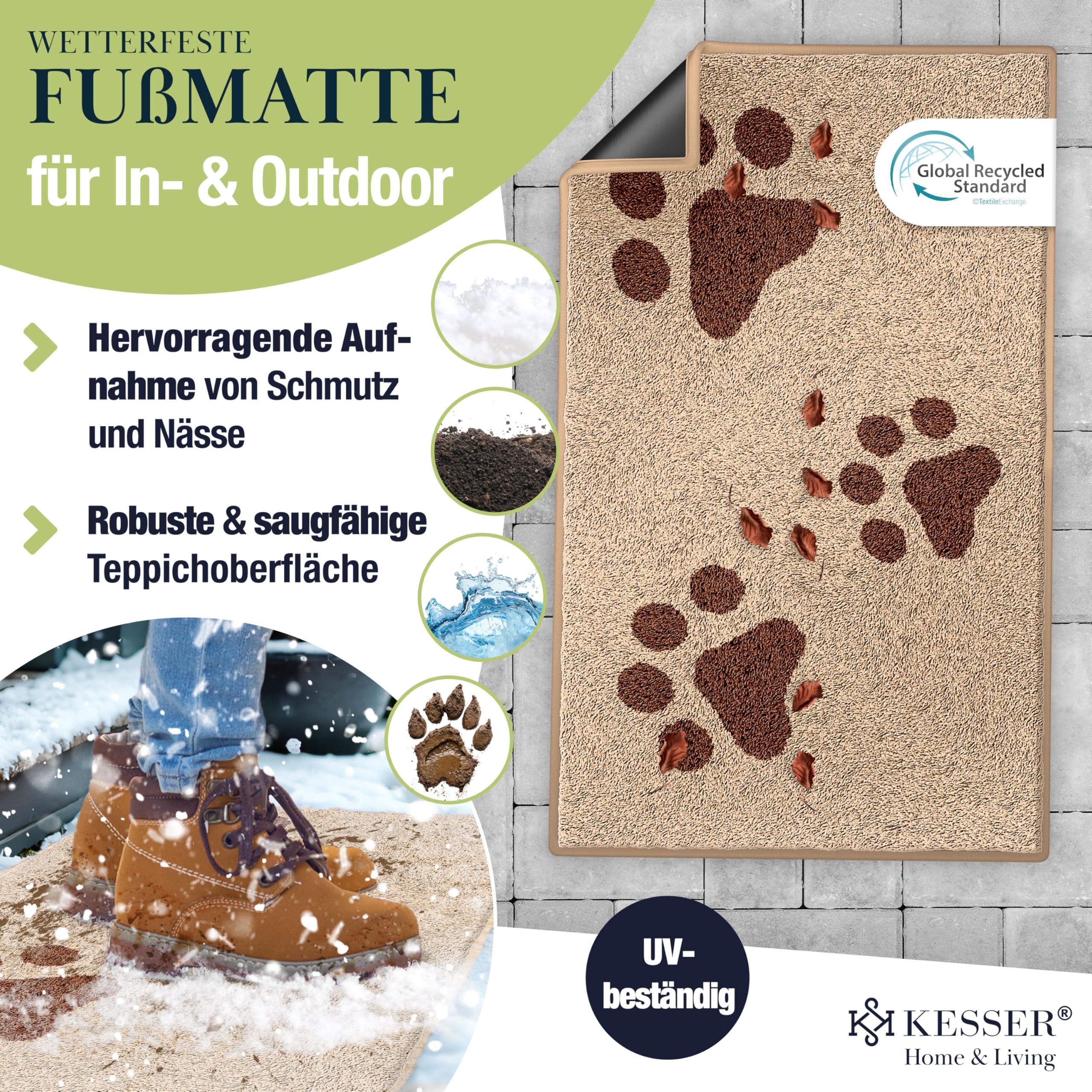 KESSER Paillasson Professionnel, Tapis d'Entrée en Plusieurs Tailles, Tapis de Porte, Moquette, Tapis de Pied & Essuiedoux, Antidérapant, Résistant aux Intempéries, Lavable en Machine, Pour Porte