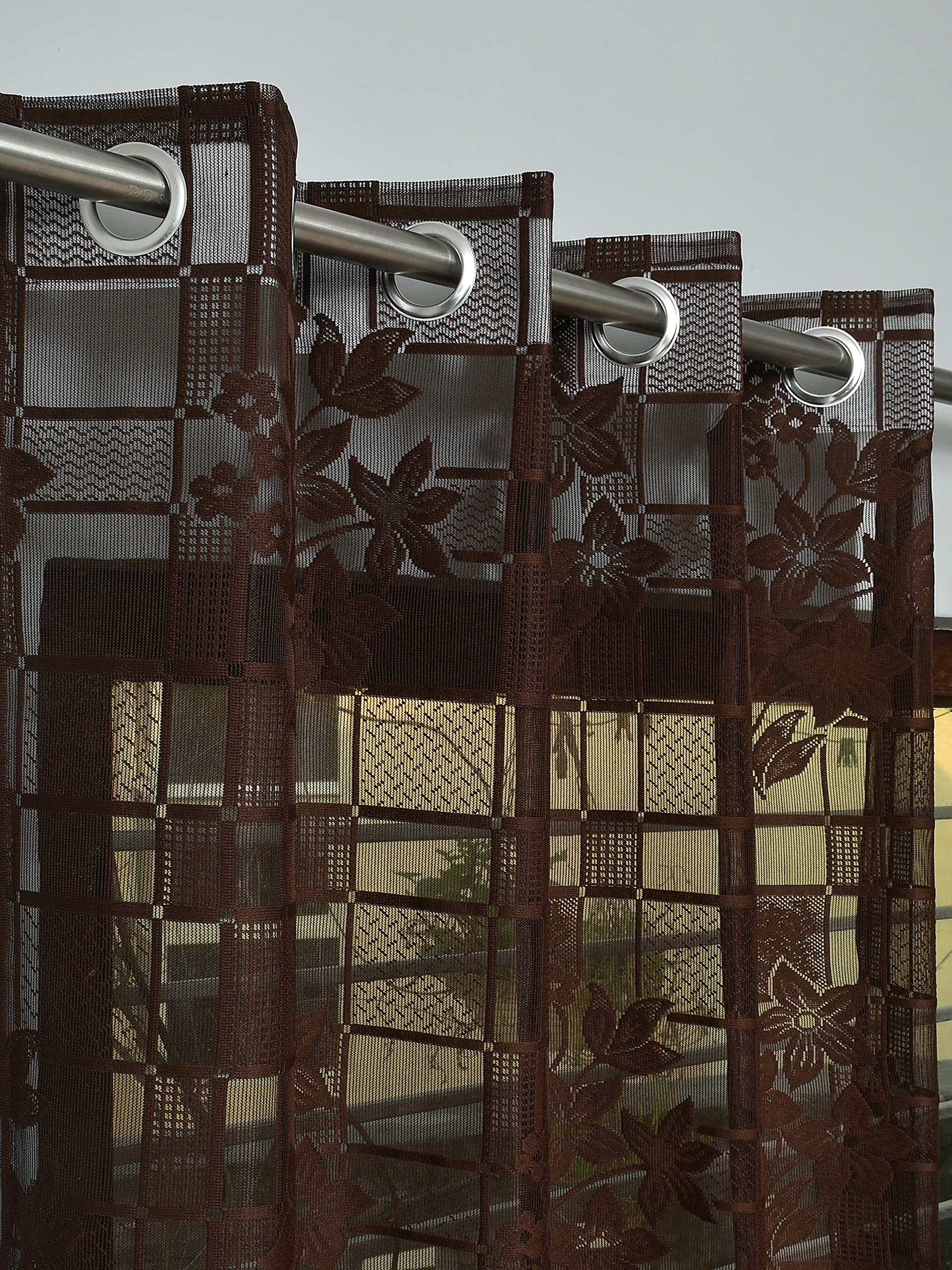 FAB CASTLE Net Semi Sheer Transparent Floral Curtains for Door 7 Feet, Set of 1, Dark Brown (B0CMLZPQWF) Amazon Price History, Amazon Price Tracker