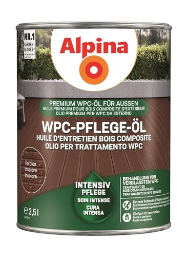 Alpina WPC Pflege-Öl – Farblos – lässt verblasstes WPC neu erstrahlen und wehrt Schmutz und Feuchtigkeit ab – leicht zu verarbeiten & äußerst ergiebig – 2,5 Liter